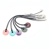 Gemstone Necklaces, Natural Stone, with leather cord & Iron, with 1.97Inch extender chain, Donut, platinum color plated & Unisex Approx 23.62 Inch 