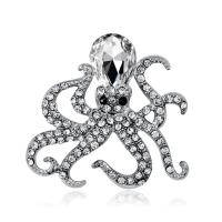 Rhinestone Zinc Alloy Brooch, with Glass, Octopus, silver color plated, with rhinestone 