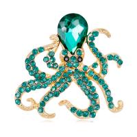 Rhinestone Zinc Alloy Brooch, with Glass, Octopus, gold color plated, with rhinestone 