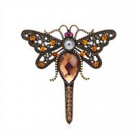 Rhinestone Zinc Alloy Brooch, with Acrylic, Dragonfly, gold color plated, with rhinestone 