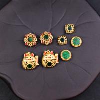 Brass Jewelry Beads, with Jadeite, gold color plated, DIY & enamel 
