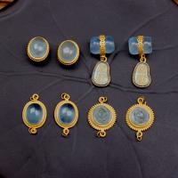 Aquamarine Beads, Brass, with Aquamarine, gold color plated, DIY blue 