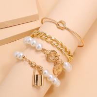Zinc Alloy Pearl Bracelets, bracelet, with Plastic Pearl, plated, 4 pieces & fashion jewelry 