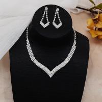 Brass Jewelry Set, earring & necklace, with 4.7inch extender chain, platinum color plated, 2 pieces & for woman & with rhinestone Approx 12.2 Inch 