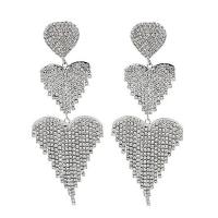 Fashion Fringe Earrings, Brass, Heart, plated, for woman & with rhinestone 