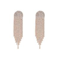 Fashion Fringe Earrings, Brass, Tassel, plated, for woman & with rhinestone 