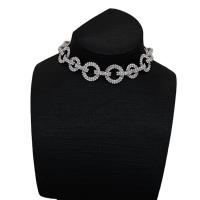 Fashion Choker Necklace, Brass, with 4inch extender chain, Donut, platinum color plated, for woman & with rhinestone & hollow, 7mm Approx 12.6 Inch 