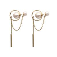 Plastic Pearl Zinc Alloy Earring, with Plastic Pearl, gold color plated, for woman, 100mm 