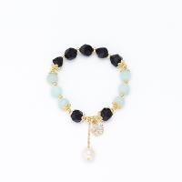 Gemstone Bracelets, Brass, with Blue Sandstone & Aquamarine & Plastic Pearl, gold color plated, Star Cut Faceted & micro pave cubic zirconia & for woman, blue Approx 5.9 Inch 