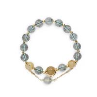 Green Phantom Quartz Bracelet, with Rutilated Quartz & Stainless Steel, gold color plated, for woman, green Approx 5.51 Inch 