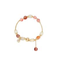 Gemstone Bracelets, Rutilated Quartz, with Moonstone & Brass, gold color plated, micro pave cubic zirconia & for woman, multi-colored 