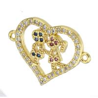 Cubic Zirconia Micro Pave Brass Connector, Heart, gold color plated, micro pave cubic zirconia & hollow Approx 1mm 