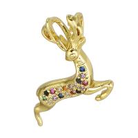 Cubic Zirconia Micro Pave Brass Pendant, Deer, gold color plated, micro pave cubic zirconia & double-hole Approx 2mm 