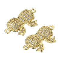 Cubic Zirconia Micro Pave Brass Connector, Bowknot, gold color plated, micro pave cubic zirconia Approx 1mm 