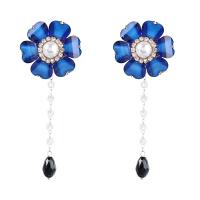 Boucle d'oreille résine zinc alliage, alliage de zinc, avec Plastique ABS perle & résine, bijoux de mode & pour femme, bleu Vendu par paire