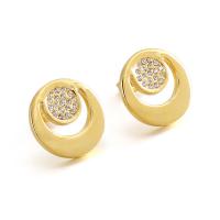 Titanium Steel Stud Earring, Round, plated, for woman & with rhinestone & hollow 17mm 