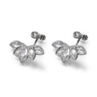 Titanium Steel Stud Earring, with Cubic Zirconia, Flower, plated, for woman & faceted 