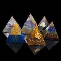 Resin Pyramid Decoration, with Gemstone & Brass, Pyramidal, plated, epoxy gel 