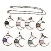 Gemstone Necklaces, Natural Stone, with Iron, Moon, plated, vintage & Unisex & hollow Approx 19.69 Inch 