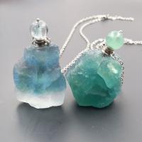 Green Fluorite Perfume Bottle Necklace, with Iron, silver color plated, for woman, green Approx 19.69 Inch 