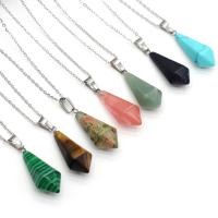 Gemstone Necklaces, with Brass, with 1.97 extender chain, silver color plated, fashion jewelry .75 Inch 