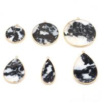 Gemstone Zinc Alloy Pendants, Natural Stone, with Zinc Alloy, gold color plated  white and black, 20-55mm 