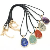 Gemstone Necklaces, with Korean Waxed Cord & Brass, with 1.97 extender chain, gold color plated, fashion jewelry & faceted 