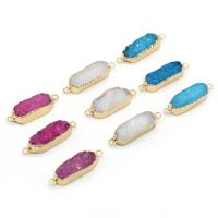 Natural Agate Druzy Connector, Quartz, with Zinc Alloy, Rectangle, gold color plated, druzy style & DIY 