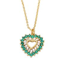 Cubic Zircon Micro Pave Brass Necklace, with 1.97 extender chain, Heart, gold color plated, micro pave cubic zirconia .72 Inch 