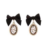 Rhinestone Brass Drop Earring, Bowknot, plated, for woman & with rhinestone, 40mm 