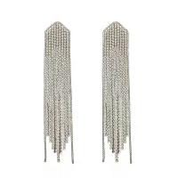 Fashion Fringe Earrings, Zinc Alloy, Tassel, platinum plated, for woman & with rhinestone 