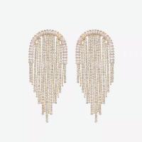 Fashion Fringe Earrings, Brass, Tassel, plated, for woman & with rhinestone 