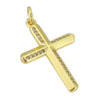 Cubic Zirconia Micro Pave Brass Pendant, Cross, gold color plated, micro pave cubic zirconia Approx 3mm 