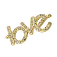 Cubic Zirconia Micro Pave Brass Connector, Alphabet Letter, gold color plated, micro pave cubic zirconia Approx 1mm 