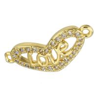 Brass, Heart, gold color plated, micro pave cubic zirconia & hollow Approx 1mm 