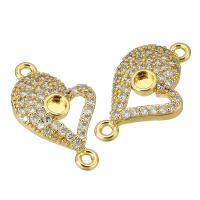 Brass, Heart, gold color plated, micro pave cubic zirconia & hollow Approx 1mm 