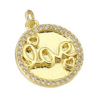 Cubic Zirconia Micro Pave Brass Pendant, Flat Round, gold color plated, micro pave cubic zirconia Approx 2mm 