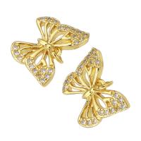 Cubic Zirconia Micro Pave Brass Pendant, Butterfly, gold color plated, micro pave cubic zirconia & hollow Approx 2mm 
