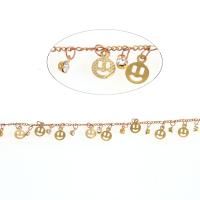 Cadena Decorativa de Metal, Con colgante & con diamantes de imitación, dorado, 8x6mm, longitud:1 m, Vendido por m