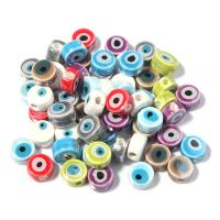Lackieren Lack Porzellan Perlen, flache Runde, Einbrennlack, DIY & böser Blick- Muster, keine, 8.5x4.5mm, 100PCs/Tasche, verkauft von Tasche