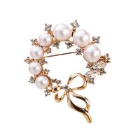 Plastic Pearl Brooch, Zinc Alloy, with ABS Plastic Pearl, Donut, rose gold color plated, can be used as brooch or scarf buckle & can be used as brooch or pendant & for woman & faceted & with rhinestone 