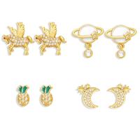 Cubic Zirconia Micro Pave Brass Earring, gold color plated & micro pave cubic zirconia & enamel, golden 