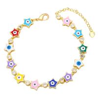 Evil Eye Jewelry Bracelet, Brass, with 1.97 extender chain, Star, gold color plated, micro pave cubic zirconia & enamel .20 Inch 