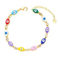 Evil Eye Bracelet Bijoux, laiton, avec 1.97 chaînes de rallonge, Mauvais œil, Placage de couleur d'or, pavé de micro zircon & émail, plus de couleurs à choisir .20 pouce, Vendu par PC