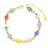 Evil Eye Jewelry Bracelet, Brass, with 1.97 extender chain, gold color plated, micro pave cubic zirconia & enamel .20 Inch 