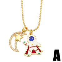 Cubic Zircon Micro Pave Brass Necklace, Astronaut, gold color plated & enamel, golden .32 Inch 