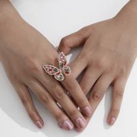 Strass Zink Legierung Finger Ring, Zinklegierung, Schmetterling, plattiert, für Frau & mit Strass, keine, 32x17mm, verkauft von PC