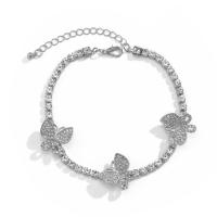 Zinc Alloy Anklet, with 1.97 inch extender chain, Butterfly, plated, for woman & with rhinestone Approx 8.66 Inch 