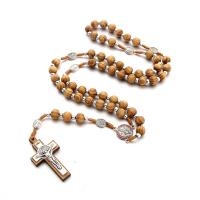 Rosary Necklace, Wood, with Zinc Alloy, Cross, Unisex Approx 22.05 Inch 