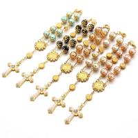 Glass Pearl Pray Beads Bracelet, with Zinc Alloy, Cross, plated, Unisex & with rhinestone Approx 8.27 Inch 